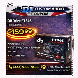DB Drive Platinum Series Competition 4x6" 2-Way Coaxial Speaker System 180 Watts PTS46 🚨 Payment Options Available 🚨 No Credit Needed 🚨 