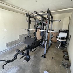 Vesta Fitness Smith Machine 2001 w/Bench Attachment | 230lb Bumpers Weights | 7ft Olympic Bar | Fitness | Gym Equipment | FREE DELIVERY🚚 