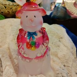 Easter Bunny Rabbit Holding Basket of Eggs Acrylic Frosted Figurine 9 1/2 inches