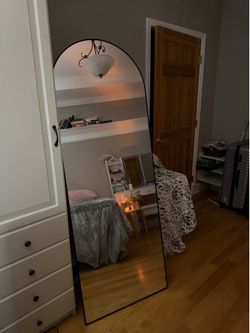 Full Body Mirror 26x71 inch Arched Full Length Mirror with Stand Aluminum Wall Mounted Hanging or Leaning Standing Mirrors, Black