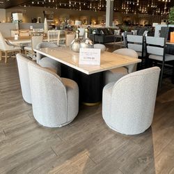 White/black 7PC Marble Dining Table Set