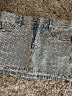 Purple Brand Metallic Denim Rhinestone Skirt XS