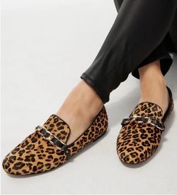 Chico’s Leopard Print Calf Hair Loafers W/ Gold Trim