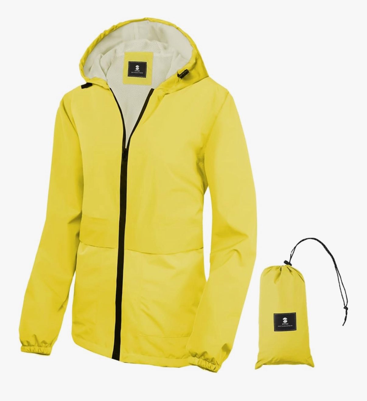 NEW Lightweight Rain Jacket Women Waterproof Raincoat Packable Hooded Windbreaker(Yellow,Medium)