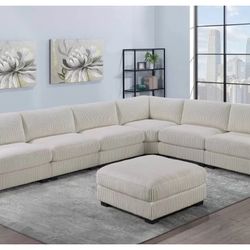 Beige Corduroy Sectional Sofa 