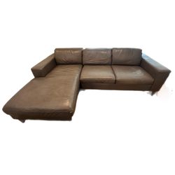 West Elm Genuine Leather Sectional Left Facing - Wolf Grey 