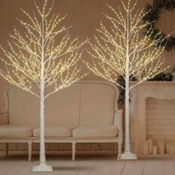 8ft lighted birch tree pair