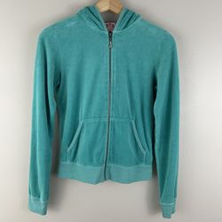 JUICY COUTURE Vintage Y2K Teal Green Hooded Velour Tracksuit Jacket Hoodie