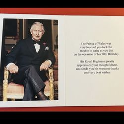 Prince Charles thank you card For Best Wishes following his  70th birthday
