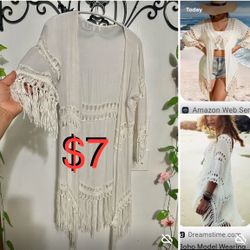 $7 Boho Fringed Cardigan/Kimono like New size S/M in mint condition