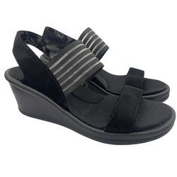 Skechers wedge platform cushion black sandals women’s Size 9
