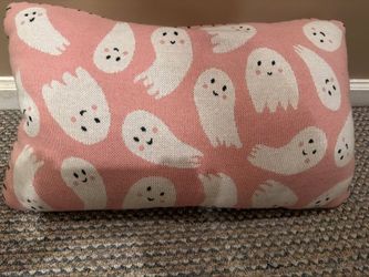 Pink Ghost Lumbar Pillow – Knit Halloween Throw Pillow, Cute White Ghost Pattern