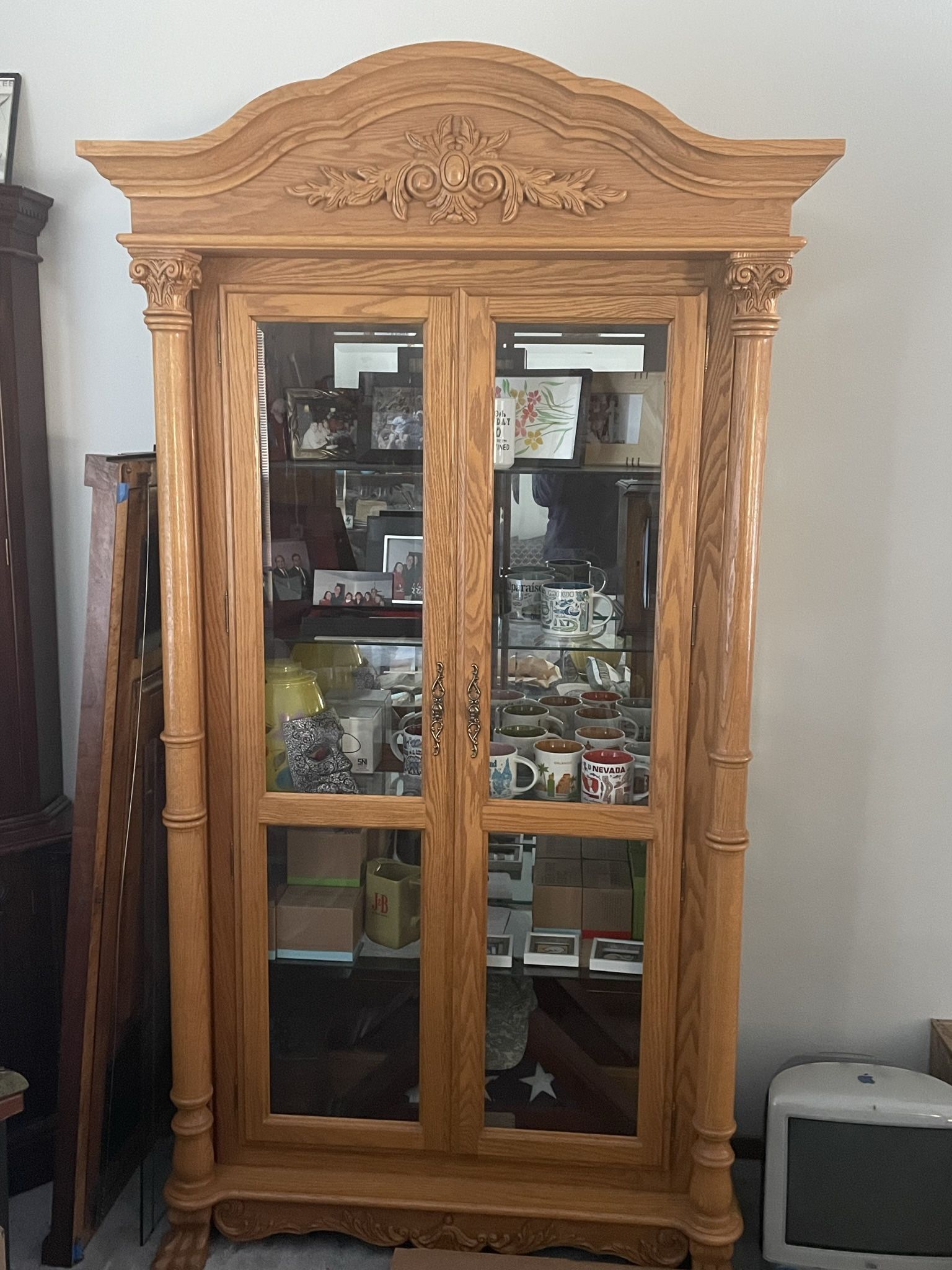 Pair of China Display Cabinets (Light Oak, Glass Shelves)