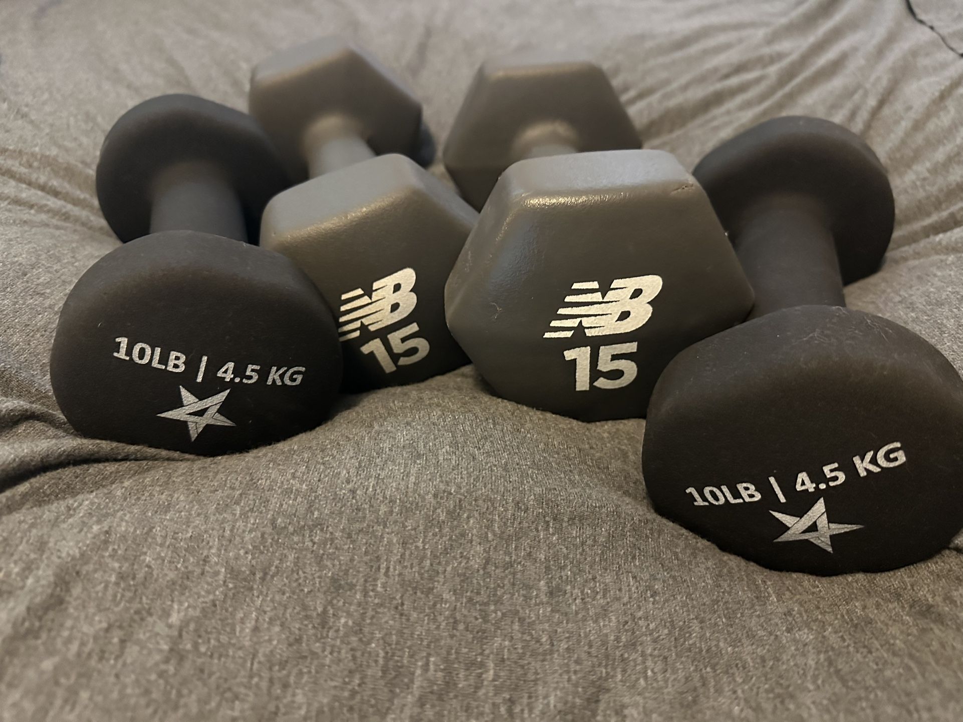 10 & 15 pound dumbbells 