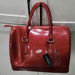 Rare Furla Red Glitter Rubber Candy Satchel Bag Made In Italy. With tags. In great condition.