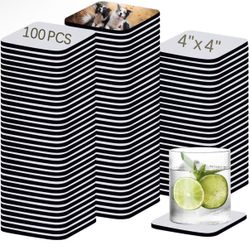 100 PCS Sublimation Blank Cup Coasters Bulk, 4x4 Inch Square Blank Cup Mat Rubber for Sublimation Transfer Heat Press Printing DIY Crafts