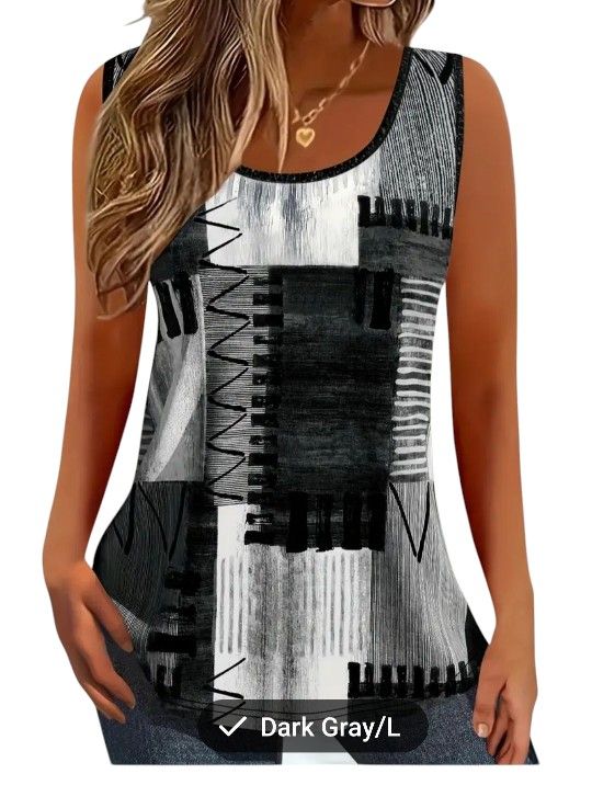 Women L Tunic Top Blouse Shirt Casual Sleeveless Loose Dressy Summer Newn
