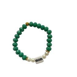 Emerald Green Bracelet With Mom Word
