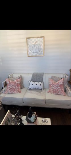 White Upholstered Sofa with Nailhead Trim