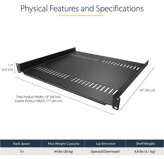 https://offerup.com/redirect/?o=U3RhclRlY2guY29t 1U Server Rack Shelf - Universal Vented Rack Mount Cantilever Tray for 19" Network Equipment