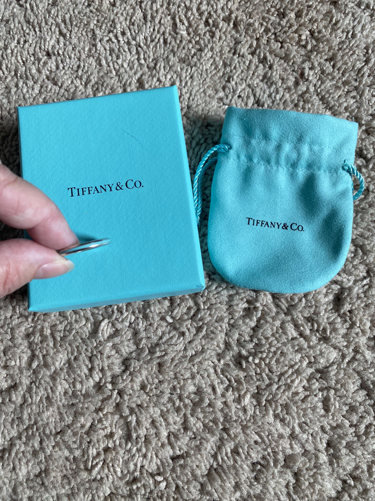 Tiffany & Co. Silver Ring with Tiffany Blue Enamel Stripe (Size 7)