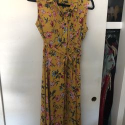 Yellow Floral Button Up Dress Knee Length