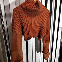Burnt Orange Oversized  Cropped Sweater