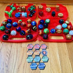 Huge Lot Bakugan Battle Brawlers w RARES: 50 Figs 11 Core Cards & 2 Red Cases