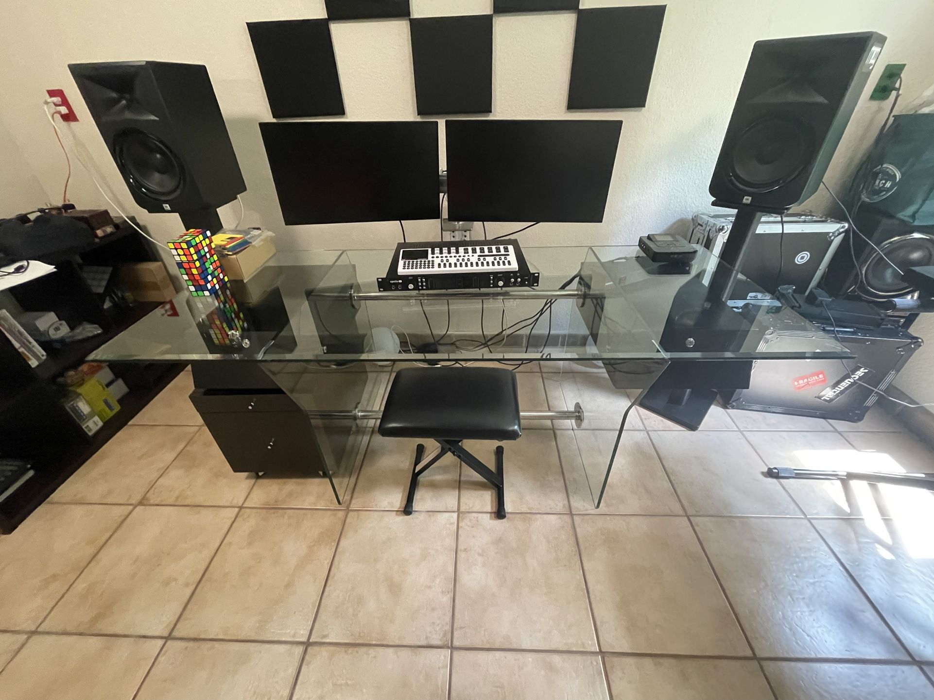 Glass Table With 3 Black Drawer Organizers