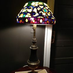 Vintage Stiffel Lamp With Art Glass Shade