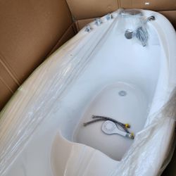 NEW !! Japanese style 59 in. Acrylic Deep Soaking Freestanding Bathtub with Faucets and Seat