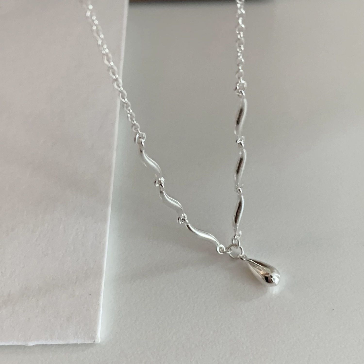 Sterling silver wave water drop necklace