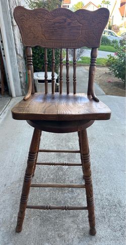 Vintage Oak Pressed Back Swivel Bar Stool