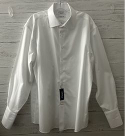 Daniel Cremieux Men’s White Long Sleeve Button Up Shirt Subtle Stripes Sz 17/35