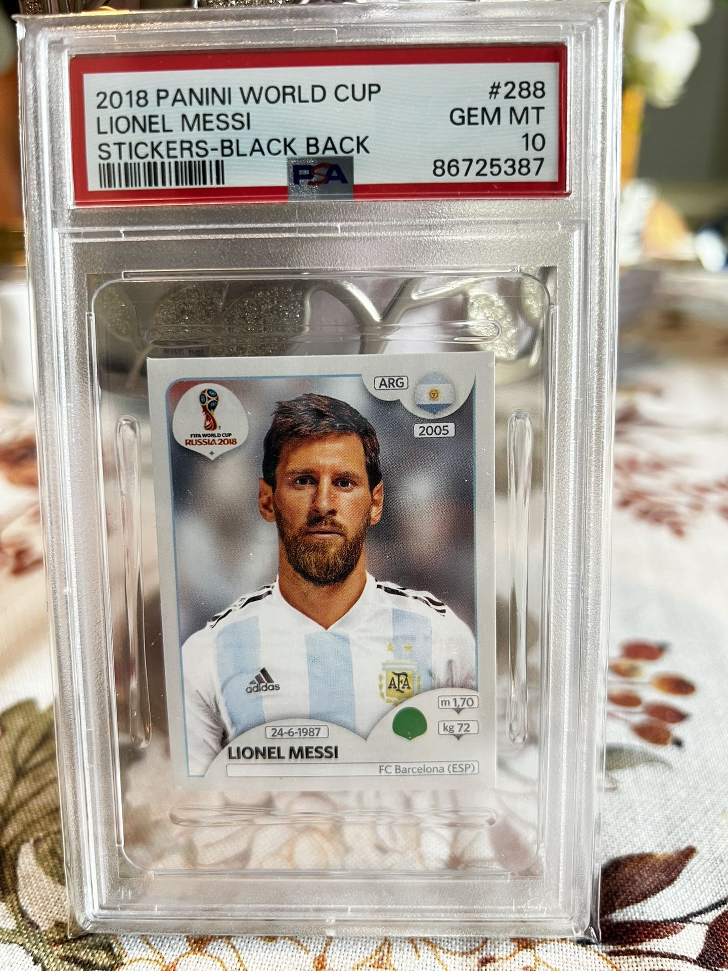 2018 Panini World Cup Lionel Messi Stickers Black Back #288 PSA 10 Argentina