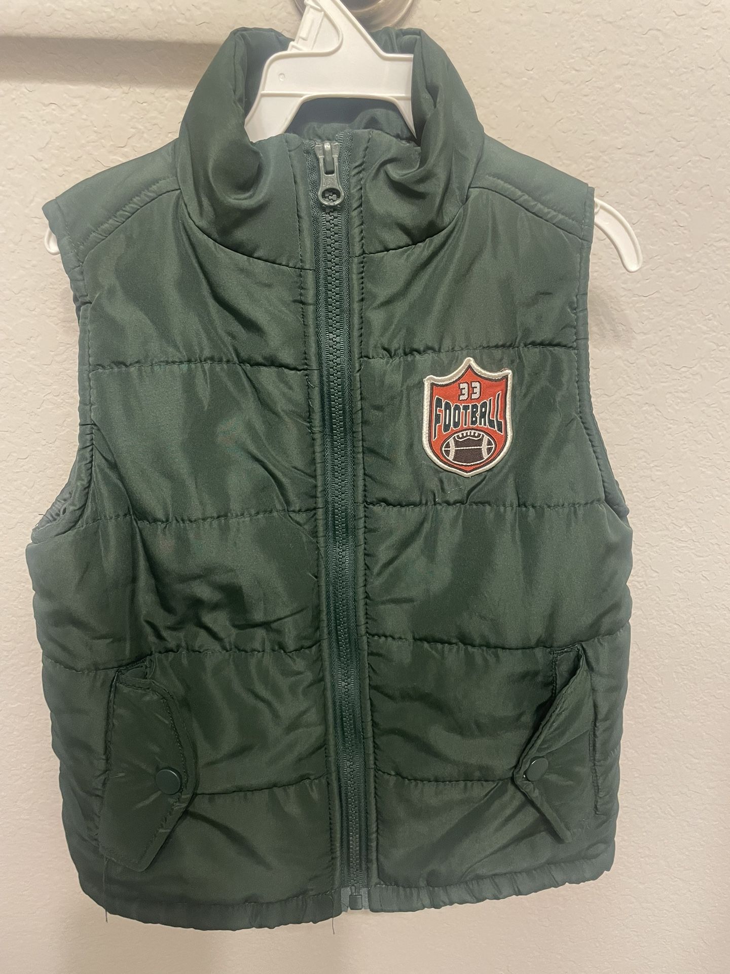 Boys Football Themed Green Puffer Vest, Size 3T