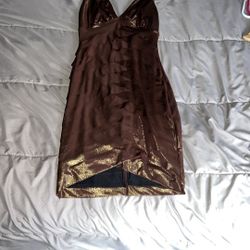Bebe Women's multi Dress size S. This mini dress features a halter neckline, perfect for a cocktail or night out. Brown/gold