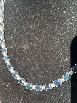 Amazing deep blue natural untreated 46 sapphire gemstone tennis necklace set in 925 solid sterling silver