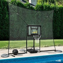 Deberg Pool Basketball Hoop with 10x8 FT Ball Backstop Height Adjustable Poolside Basketball Goal Set with Fillable Base, Includes Ball & Pump | Rust-