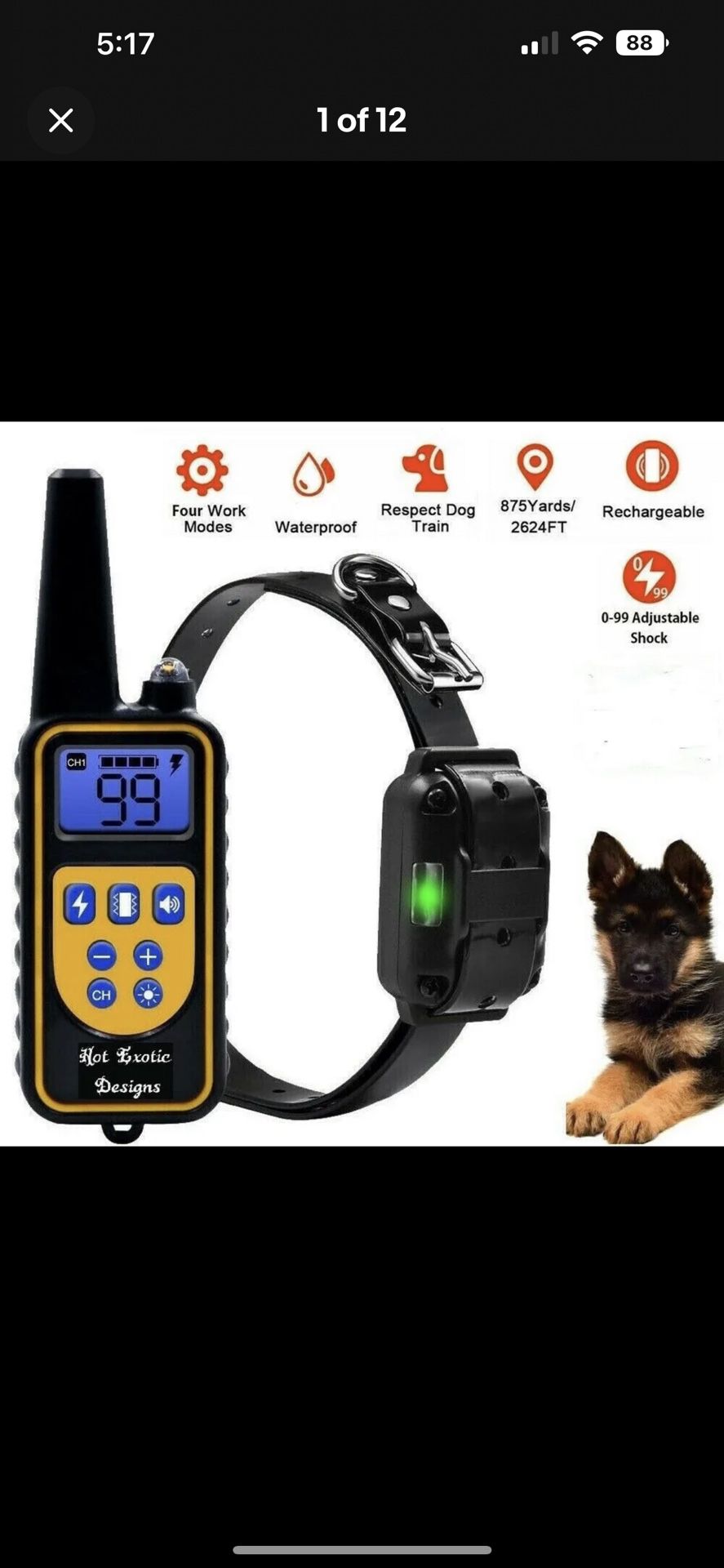  Dog Shock Training Collar Rechargeable Waterproof Pet Trainer
