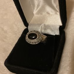 3 Vintage Sterling Silver 925 Solid Ring With Onyx Stone And Marcasite..Sizes 7,8,9