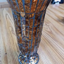 Beautiful Vintage Mosaic Amber/brown Glass Vase.