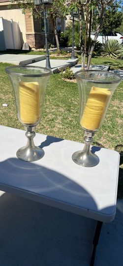 Hurricane Candle Holders with Pillar Candles Set of 2