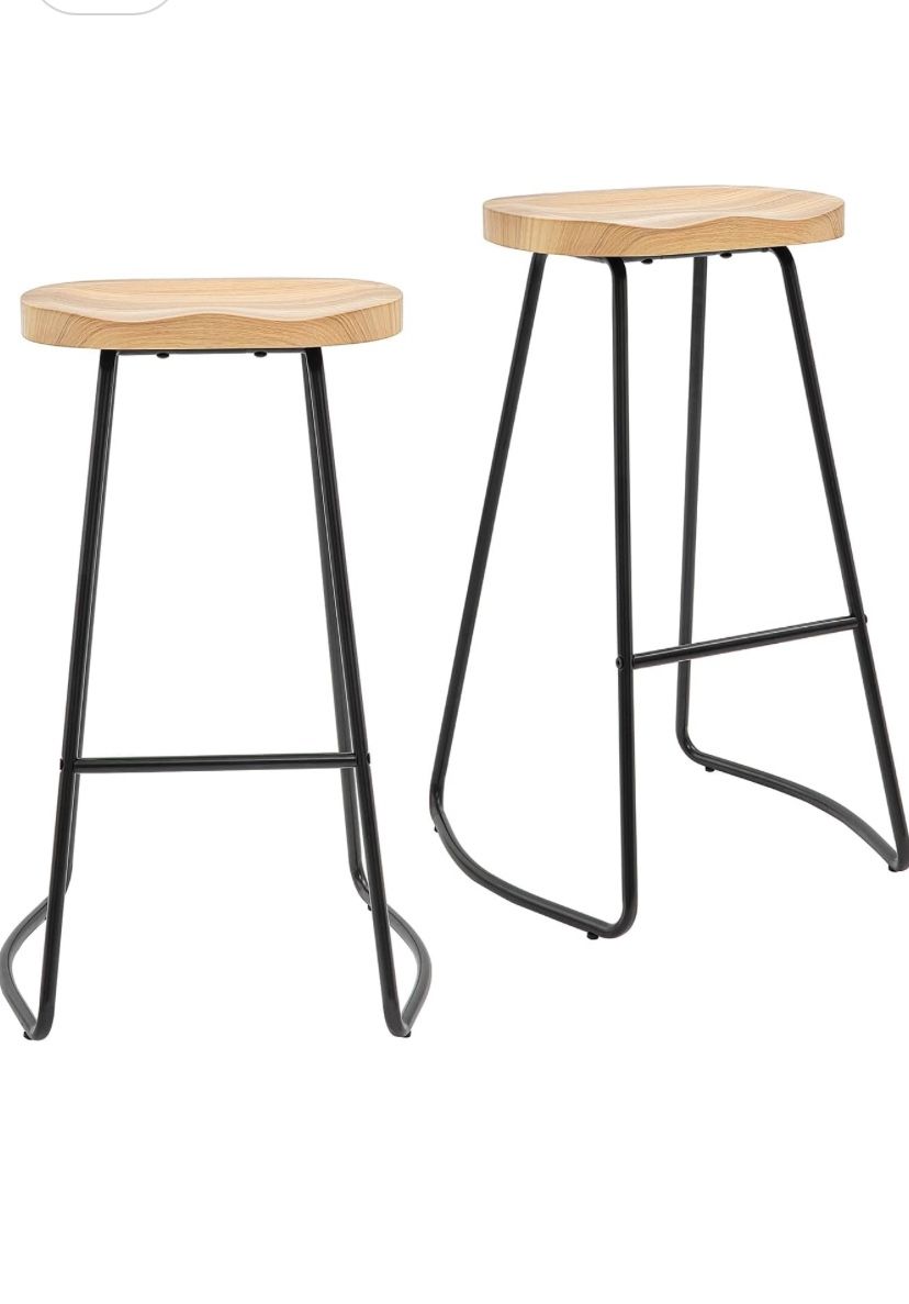 Redlife Bar Stools Set of 2, Wood Bar Stools Counter Height, Saddle Seat Bar stools with Metal Leg, Backless Bar Stools for Kitchen Island, Bar (29''