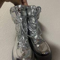 Shoedazzle Metallic Platform Boots W/ Bag 