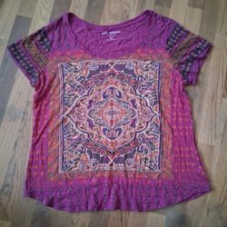 Lucky Brand Women Magenta Pink Purple 1X Plus Size, Cotton Blend,