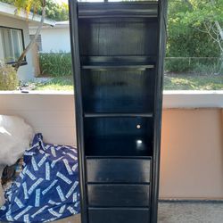 BLACK ALL WOOD TALL BOOKSHELF WITH LIGHT  (3 DRAWERS AND 3 SHELVES)