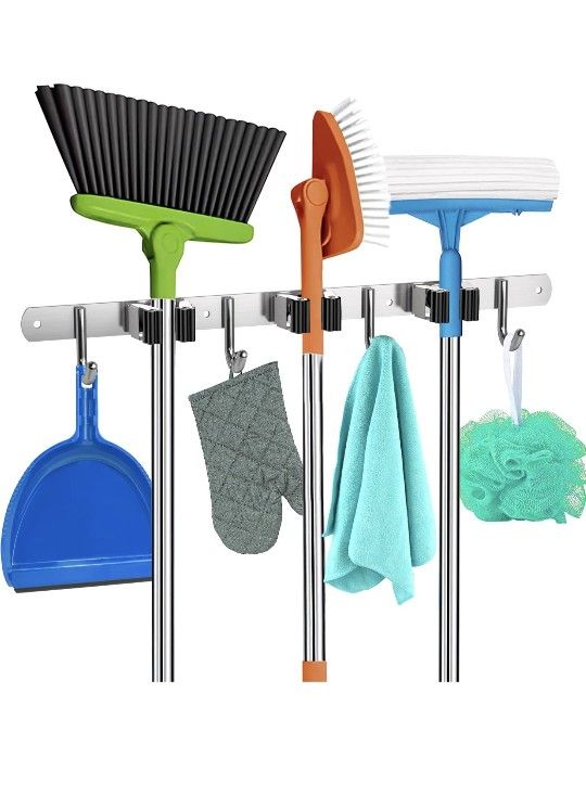 Brand New Mop and Broom Holder Wall Mount – Heavy-Duty Broom Closet Organizer for Garage, Kitchen, Laundry Room Organization and Storage – Broom and M