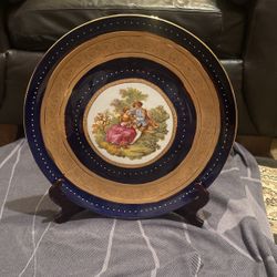 Limoges Castel - Cobalt Blue 22K Gold Fragonard Courting Couple Plate 