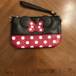 Minnie Mouse Polka Dot Bow Makeup Cosmetic Travel Bag Case Wristlet Purse